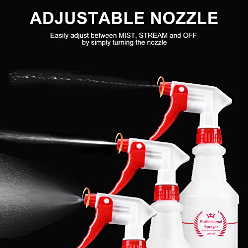 Uineko Plastic Spray Bottle (4 Pack, 16 Oz, All-Purpose) Heavy Duty Spraying Bottles Leak Proof Mist Empty Water Bottle for Cleaning Solution Planting Pet with Adjustable Nozzle and Measurements - size: 16 Oz, 4 Pack