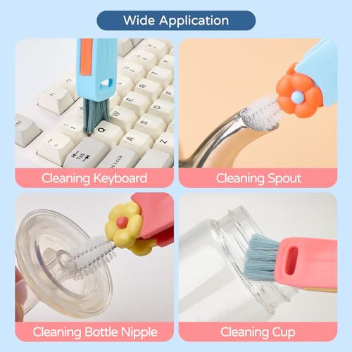 Generic 3 in 1 Cup Lid Cleaning Brush, Multi-Functional, Portable, Blue+pink, Plastic, Nylon Bristles, 2 Pack - color: Blue+pink