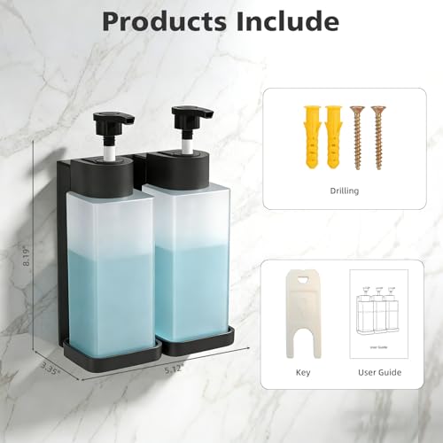 Shampoo and Conditioner Dispenser, Shower Soap Dispenser Wall Mounted 10fl oz/300ml *2 Chamber Shampoo Bottles Refillable with Black Pump for Bathroom Hotel, Grey - color: Grey 2 Chamber