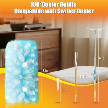 80 Count Duster Refills with 1 Short Handle & 3 ft Extendable Handle, Compatible with Swiffer Duster, 180° Disposable Microfiber Cleaning Dusters, Unscented - style: 80 Refills + 2 Handle