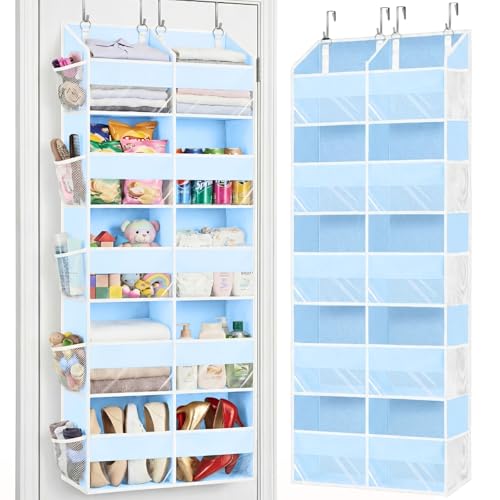 Blue Over the Door Organizer 5 Tiers, Extra Large Behind Door Storage of 10 Compartments, 80 lbs Weight Capacity Hanging Storage Organizer with Clear Window Kids Toys, Shoes, Diapers, Room storage - color: Blue - 5 Tiers