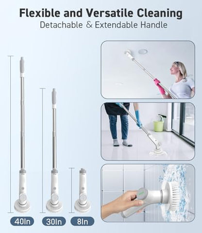 VEWIOR Electric Spin Scrubber, Cordless Cleaning Brush with 3 Adjustable Angle 2 Speeds 3 Replaceable Brush Heads for Floor Bathroom Tub Tile Kitchen Window