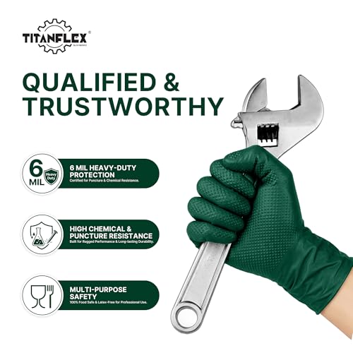 TitanFlex Heavy Duty Industrial Nitrile Gloves with Raised Diamond Texture, 6-mil, Latex Free (Dark Green/Yellow) - color: 03 Dark Green (1000ct), size: XX-Large