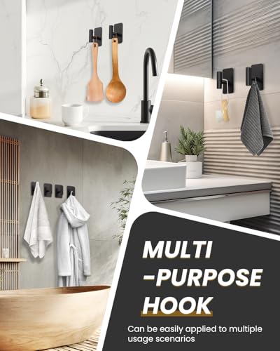 Heavy Duty Adhesive Hooks - 26lb Max, Sticky Wall Hooks Waterproof Stainless Steel for Hanging Towel, Coat, Robe, Towel Hooks Stick on Bathroom, Kitchen, Shower, Door (Black, 4 Pack) - color: Black-Cylinder