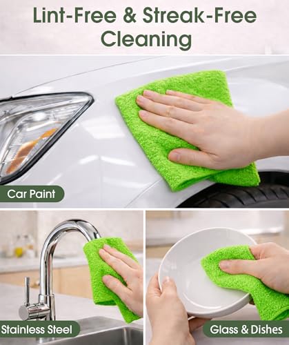 Microfiber Cleaning Cloth Roll - 100 Pack Tear Away Microfiber Paper Towels, Reusable, Washable, Scratch-Free, Kitchen Towels for Car, Home, Kitchen, Glass, Dishes (Neon Green) - color: Neon Green