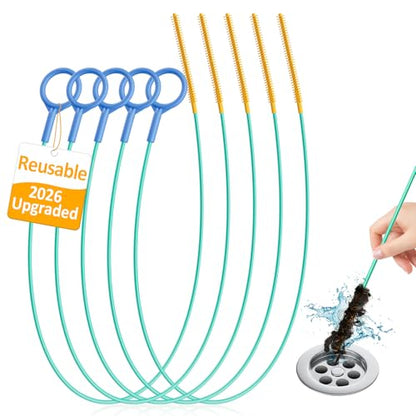 Drain Snake Hair Drain Clog Remover (5 Pack), 2026 Upgraded 30-Inch Reusable Sink Snake – Anti-Break Metal Core & Nylon Layer, Flexible Drain Cleaner Tool for Bathroom Sink, Tub, Shower Pipe Clogs