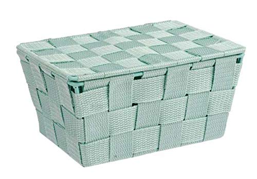 WENKO Storage Adria Mint-Bathroom Basket with lid, Polypropylene, Green, 19 x 14 x 10 cm - color: Green
