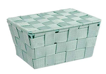 WENKO Storage Adria Mint-Bathroom Basket with lid, Polypropylene, Green, 19 x 14 x 10 cm - color: Green