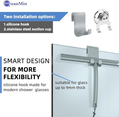 9 Inch Stainless Steel Core Silicone Shower Squeegee with Suction Cup & Hook Streak-Free Wiper for Glass Doors Shower Walls Mirrors Windows Bathroom Cleaning (Grey) - size: Round Head-9 inch（Grey）