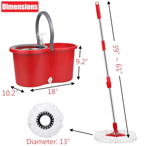 360 Mop and Bucket Set, Spin Mop Bucket with Wringer, Microfiber 3 Mop Replacement Heads, Mops for Floor Cleaning, Mop with Bucket (Red) - color: Red-1