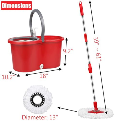 360 Mop and Bucket Set, Spin Mop Bucket with Wringer, Microfiber 3 Mop Replacement Heads, Mops for Floor Cleaning, Mop with Bucket (Red) - color: Red-1