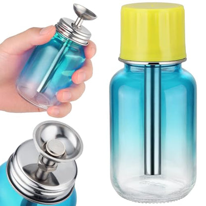 Noverlife 4Oz / 120ml Push Down Pump Dispenser with Copper Core, Nail Polish Remover Pump Bottles Glass Rubbing Alcohol Dispensers, Refillable Alcohol Dispenser Push Down Bottle - Gradient Blue - color: E - 1pcs - Blue Round Shaped