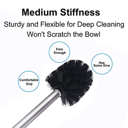 Angle Simple Toilet Brushes, Toilet Bowl Scrubber Brush Head 3 PCS with Cleaner Wand for Bathroom Restroom