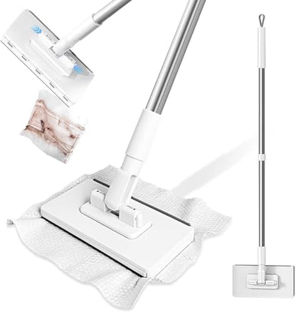 Expanlarge Mop, Clip to Grip Mops, Snap Grip Mini Mopes, Cleaning Mop, No-Touch Disposable Small Mopss,Retractable Gap Dust Cleaner Flat Mops with Locking Head & Sweeping Cloths,40inch Locking Handle - color: 1*mop+10*cloth