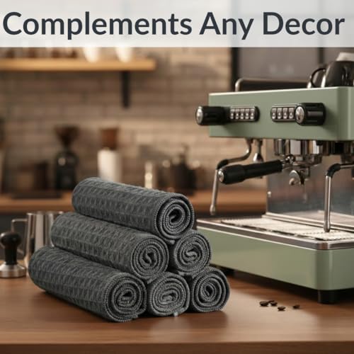 Solyra Barista Towels, 6 Pack, 12 x 12 in, Dark Gray | OEKO-TEX Certified, Barista Microfiber Cloths, Espresso Towels for Steam Wands & Drip Trays - color: Dark Gray