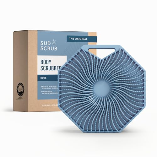 Sud Scrub® Antimicrobial Silicone Body Scrubber, Exfoliating Body Brush for Sensitive Skin, Antibacterial Shower Scrubber for Body, Bathroom Essentials for Men & Women, Blue - color: Blue
