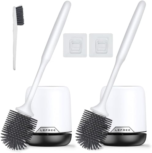 Lefree 2 Pack Silicone Toilet Brush,Rubber Toilet Bowl Brush and Holder Set with Ventilated Holder, Toilet Cleaner Brush for Bathroom,Floor Standing & Wall Mounted Toilet Scrubber Without Drilling - color: Black, size: 2 Pack