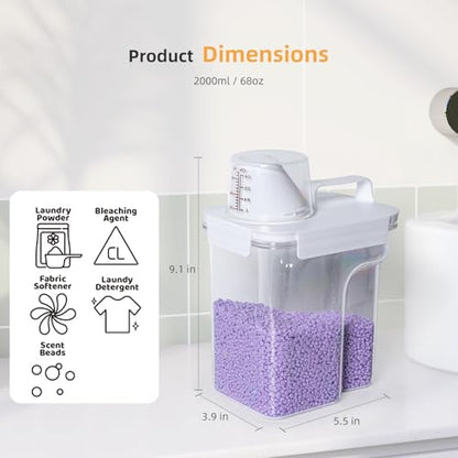 G2 GO2GETHER Laundry Detergent Container,2Pack -68oz Laundry Detergent Dispenser with 5 labels for Laundry Room, Laundry Scent Beads, Powder,Bleach,Soap,Fabric Softener Storage and Organization. - style: 68OZ