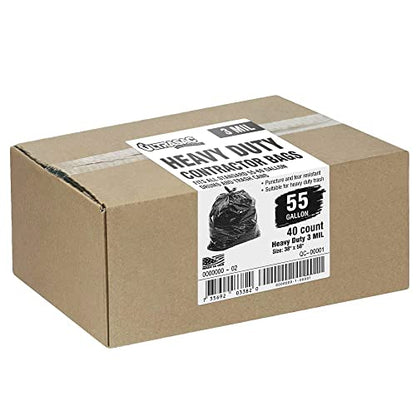 Ultrasac Heavy Duty 55 Gallon Contractor Bags - (40 Count, 3 MIL) - 38" x 58" - Large Black Plastic Trash Can Liners - 55-60 Gal Garbage Bag Drum Liners for Outdoor & Contractors