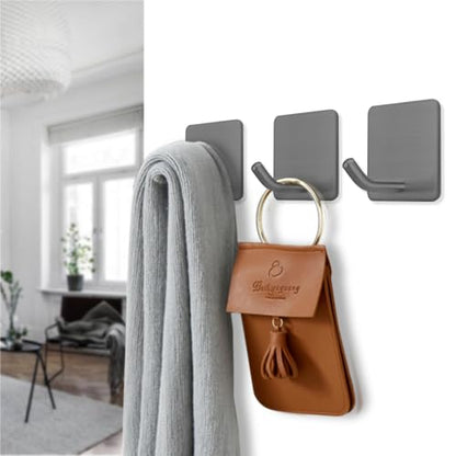 FOTYRIG Adhesive Towel Hooks Stick on Towel Hanger Wall Hooks Waterproof Stainless Steel Sticky Hooks for Hanging Bathroom Kitchen Home Grey -4 Packs - color: Gray