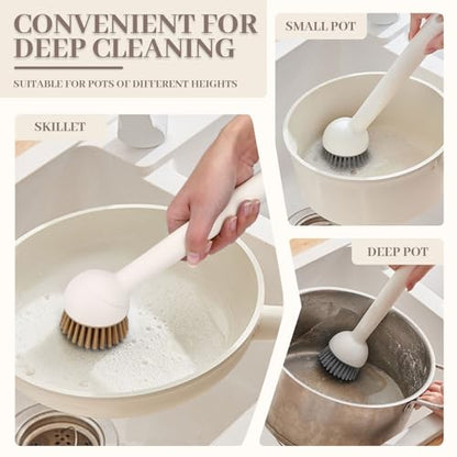 2 Pack Dish Brush with Adjustable Angle Handle, Dish Scrubber Kitchen Scrub Brush for Cleaning Dishes, Pots, Pans, Sink, Stiff Bristles Dishwashing Brush