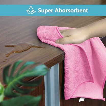 HOMEXCEL Pink Microfiber Cleaning Cloth, 50 Pack Cleaning Towels for Kitchen, Lint Free, Scratch-Free, Highly Absorbent, and Reusable Cleaning Rags for House, Window and Glass, Cars, 11.5 X11.5 inch - color: Pink