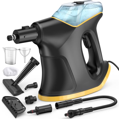 Handheld Steamers for Cleaning, 1300W High Pressure Steam Cleaner for Home and Car, 10s Fast Heat-up, Multi-Purpose Steamer with 9pcs Accessories for Grout, Tile, Couch, Kitchen (Black)