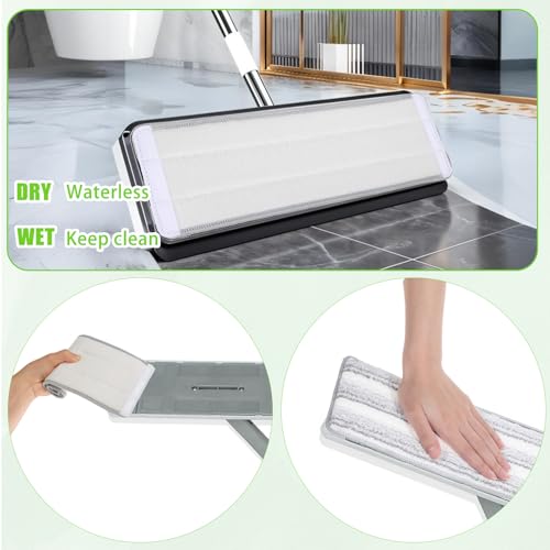 3 Pack Flat Mop Replacement Pad, 13" X 4.7" Microfiber Reusable Mop Pads Washable Mopping Pads Cleaning Mops Heads Cloth Replacement for Hardwood Floor Cleaning Wet Dry Use (White,Grey)