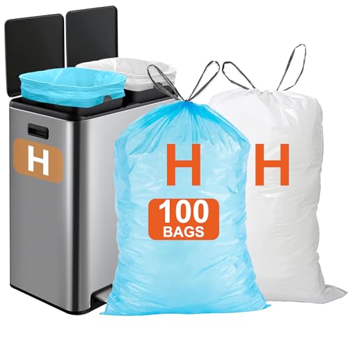 Code H 100 Count Blue&White for Dual Trash Can Compatible with simpIehuman Code H Heavy Duty 1.2 Mil THICK with Reinforced Drawstring Trash Bags Garbage Can Liners 5-8 Gallon BLUE&WHITE GRAND SAVE! - color: for Code H100 White & Blue, size: 1 Count (Pack