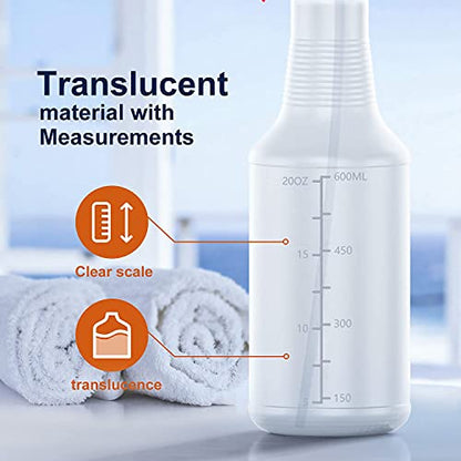 Veco Spray Bottle (5 Pack,24 Oz) with Measurements and Adjustable Nozzle(Mist & Stream Mode), HDPE Plastic Spray Bottles for Cleaning Solution, Household/Commercial/Industrial Use, No Leak and Clog - size: 24 oz 5Pack