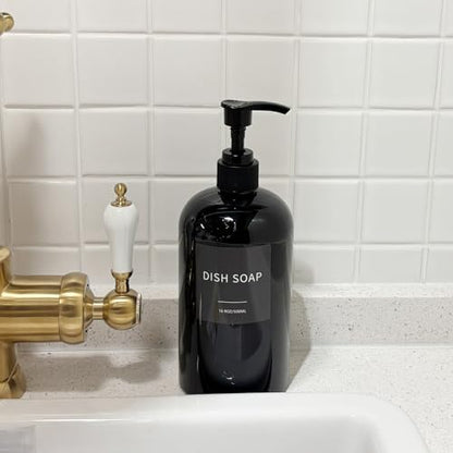 Soap Dispenser with Waterproof Labels, Thickened Plastic Hand Soap Dispenser for Bathroom, Kitchen Dish Washing Liquid Bottles, Shampoo and Conditioner Bottles (16.9 oz, Set of 2, Black) - color: Black