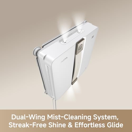 Mova N1 Window Cleaning Robot, Compact Dual-Spray Window Cleaner, 8000Pa Suction, 12-Level Safety Protection, Intelligent Path Planning, 6 Cleaning Modes, for Windows Glass Tiles & Marble, White - color: White