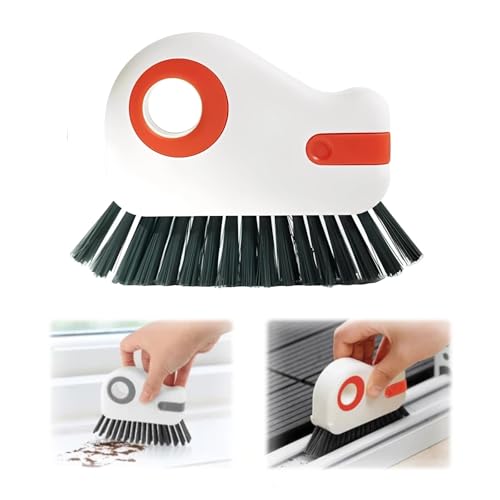 2 in 1 Groove Cleaning Brush, Hard Bristle Crevice Cleaning Brush with Hidden Scraper, Track Cleaning Tools Suitable for Sliding Door Tracks, Shutter Door Window Track (Orange) - color: Orange