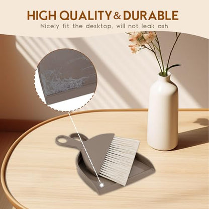 THINKLEARN 2PCS Small Dust Pan and Brush Set, Mini Broom Dustpan Kit | Portable Brush Dustpan Combo Set, Brown Cleaning Supplies - color: Brown
