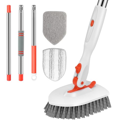 SetSail Tile Tub Scrubber Brush 3-in-1 Shower Scrubber with 52-inch Adjustable Long Handle Shower Cleaner Brush and 3 Detachable Replacement Brush Heads for Cleaning Bathroom Kitchen Walls Tub Tile - color: Orange, size: 2 pads