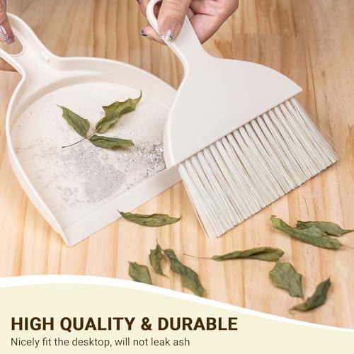 THINKLEARN 2PCS Small Dust Pan and Brush Set, Mini Broom Dustpan Kit | Portable Brush Dustpan Combo Set, Beige Cleaning Supplies - color: Beige