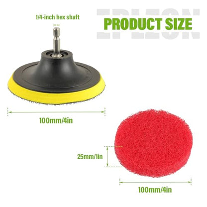 4 Inch Drill Brush Scrub Pads Cleaning Kit, 5X Faster Cleaning, Reusable Double Sided Scrub Pad for Bathroom Shower Tub Tile Grout Kitchen Toilet Hard Surfaces, 9 Pack(Red) - color: Red