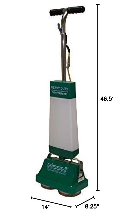 Bissell BigGreen BGFS5000 Portable Two Brush Floor Scrubber & Polisher, Polypropylene, 13"" W x 7"" D x 44"" H, White & Green