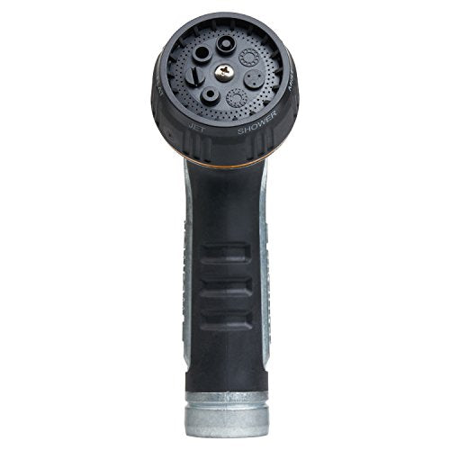Melnor 65020-AMZ Metal Multi-Pattern Hose Nozzle with Rear Trigger Grip, 7 Spray Patterns, Heavy-Duty Metal Construction, Quick Connect Adapter, Black, Orange - size: Multi-Pattern, style: Heavyweight Rear Trigger