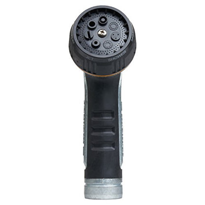 Melnor 65020-AMZ Metal Multi-Pattern Hose Nozzle with Rear Trigger Grip, 7 Spray Patterns, Heavy-Duty Metal Construction, Quick Connect Adapter, Black, Orange - size: Multi-Pattern, style: Heavyweight Rear Trigger