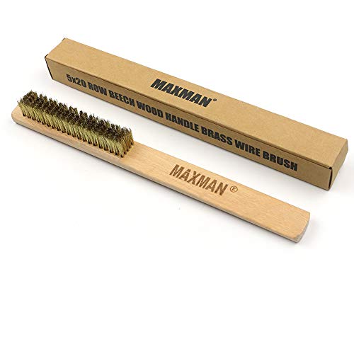 MAXMAN Brass Brush 3Pcs, Soft Brass Bristle Wire Brush for Cleaning Metal Rust, Welds, Home and Kitchen, Wire Scratch Brushes with 10" Beechwood Handle - style: 5 rows 20 bristles 3PCS