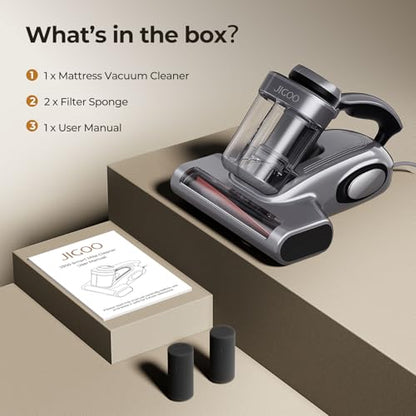JIGOO Bed Vacuum Cleaner with Dust Sensor, Mattress Vacuum Cleaner with UV & Ultrasonic and High Heating, 13Kpa Suction 500W Powerful Double-Cup Handheld Vacuums (J300, Gray) - color: Gray