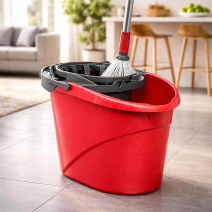 Mop Bucket with Wringer 2.5 Gallon, Compact Cleaning Bucket with Built-in Wringer, Easy Carry Handle for Floor Cleaning Home Kitchen Bathroom Use, Red