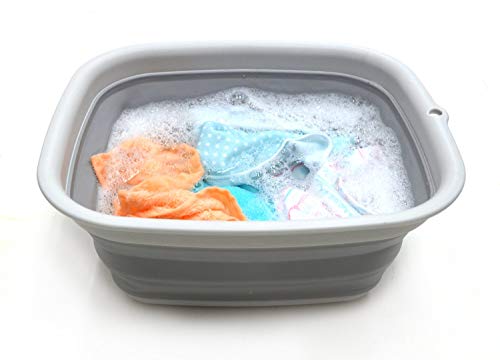 SAMMART 9.45L (2.5 Gallon) Collapsible Tub - Foldable Dish Tub - Portable Washing Basin - Space Saving Plastic Washtub (Grey, M) - color: M. Grey, size: Medium
