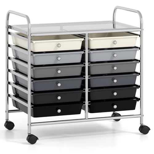 GOFLAME 12-Drawer Rolling Storage Cart, Multifunctional Art Craft Organizer Cart, Mobile Utility Storage Cart with Removable Drawers & Lockable Wheels, Craft Cart for Home Office School, Grey Gradient - color: Grey Gradient, size: 12-Drawer