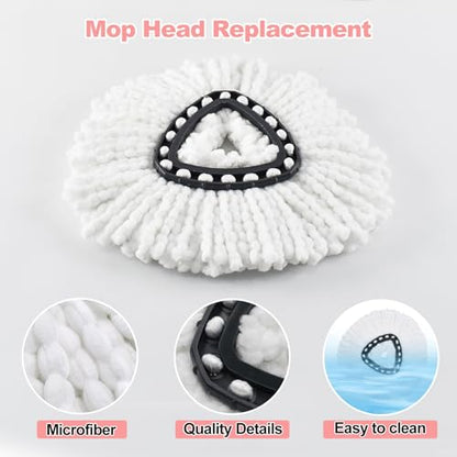 Mop Handle Mop Replace Heads and Mop Base Brush Replacement for O Cedar EasyWring 1-Tank System Include 3 Spin Mop Replacement Head, 4-Section Mop Handles, 1 Base and 1 Scrub Brush Combo - color: 3 White Mop Heads + 1 Set Mop Handle ( 1 Tank )