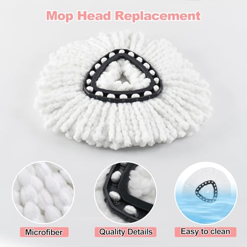 Mop Handle Mop Replace Heads and Mop Base Brush Replacement for O Cedar EasyWring 1-Tank System Include 3 Spin Mop Replacement Head, 4-Section Mop Handles, 1 Base and 1 Scrub Brush Combo - color: 3 White Mop Heads + 1 Set Mop Handle ( 1 Tank )
