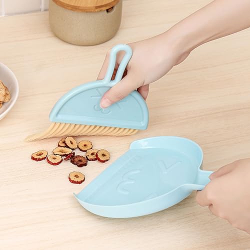 Mini Broom Dustpan Set Plastic Handheld Brush Smile Face Design for Tabletop Office Keyboard Dust Blue, Soft Keys, 90g Lightweight Portable for Desktop Home Car - color: Blue