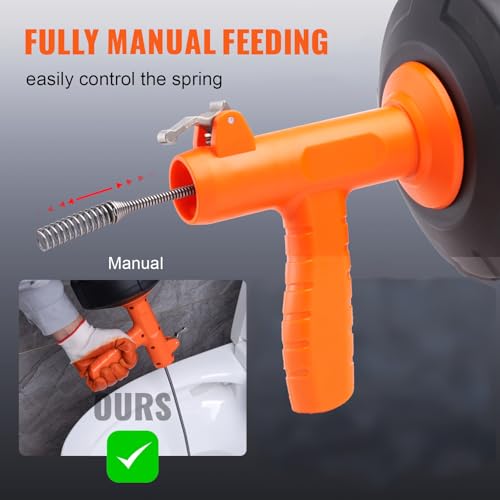 VEVOR Drain Auger 25Ft, Plumbing Snake Auto Feed, Plumbers Snake with Drill Attachment, Pipe Snake Drain Clog Remover for Kitchen Bathroom Shower Sink with Protective Hose and Gloves - style: Auto-Feed