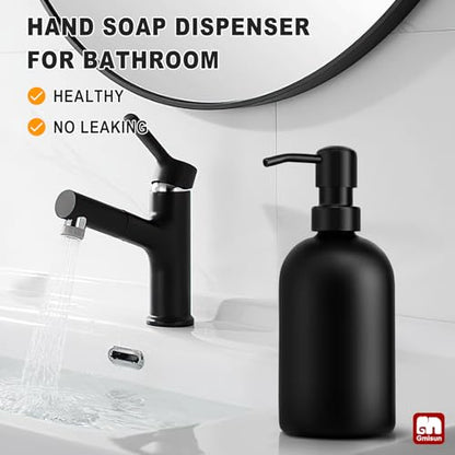 GMISUN Black Soap Dispenser, Dish/Hand Soap Dispenser with Matte Black Stainless Steel Pump, 15 fl oz/450ml Glass Soap Dispensers Set for Kitchen/Bathroom, Modern Refillable Liquid Lotion Dispenser - color: Black Bottle + Black Pump, size: 1 Pack - 15oz